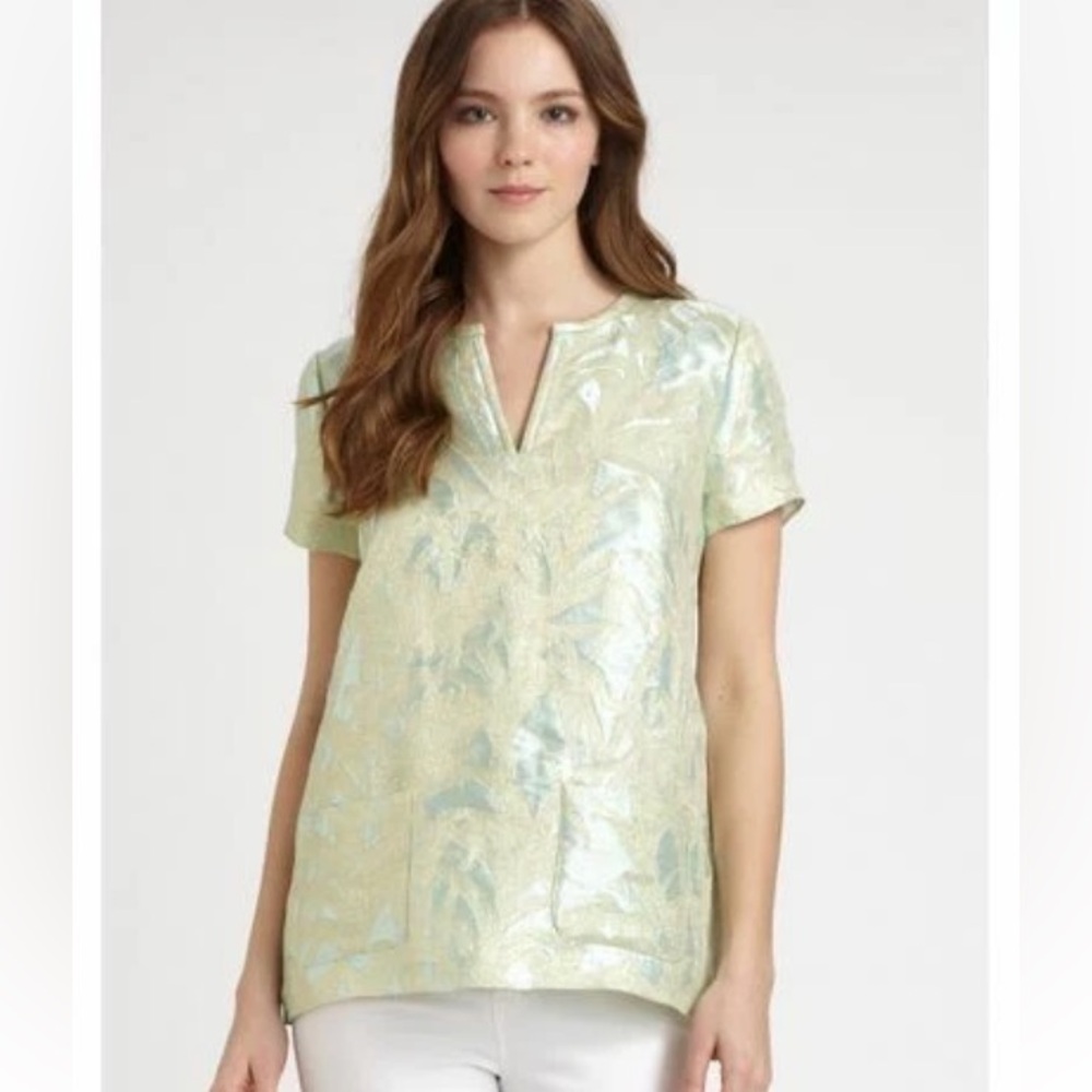 Kate Spade Mint Green -Metallic Gold Tunic Top Size 4